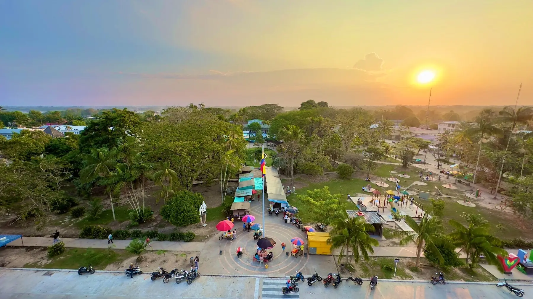 Sunset and quiet river atmosphere in Puerto Narino